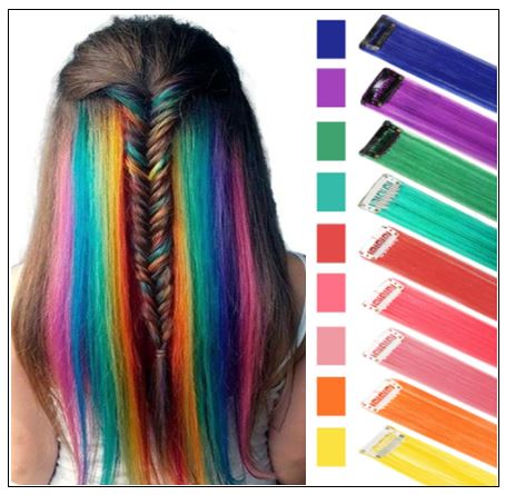 Rainbow Human Hair Extensions, Colored Hair Extension Clip, Hair