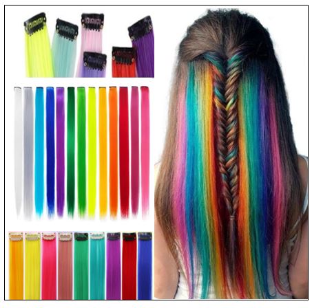 Rainbow Hair Extensions Colored Party Highlights Straight Hair Extension Clip In 4-min