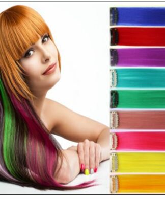 Rainbow Hair Extensions Colored Party Highlights Straight Hair Extension Clip In img-min