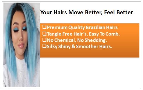 Sky Blue Straight Clip In Human Hair Extensions 1-min