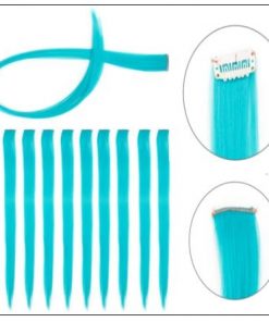 Sky Blue Straight Clip In Human Hair Extensions 3-min