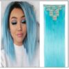 Sky Blue Straight Clip In Human Hair Extensions img-min