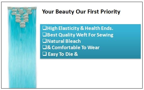 Sky Blue Straight Clip In Human Hair Extensions-min