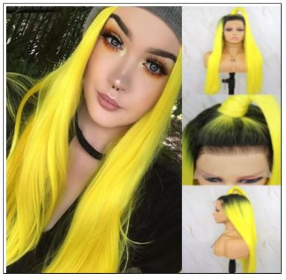 T1B AND Yellow Ombre Straight Lace Front Human Hair Wig 3-min