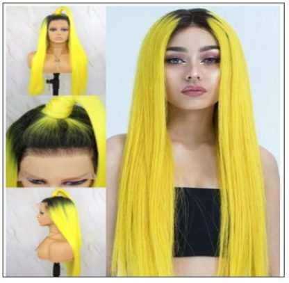 T1B AND Yellow Ombre Straight Lace Front Human Hair Wig 4-min