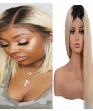 Two Tone Wigs Straight Blonde Lace Front Wig With Dark Roots T1B 613 img-min