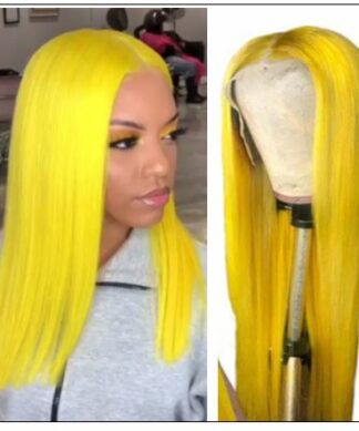 Yellow Best Pre Plucked Full Lace Wigs Straight Human Hair img-min