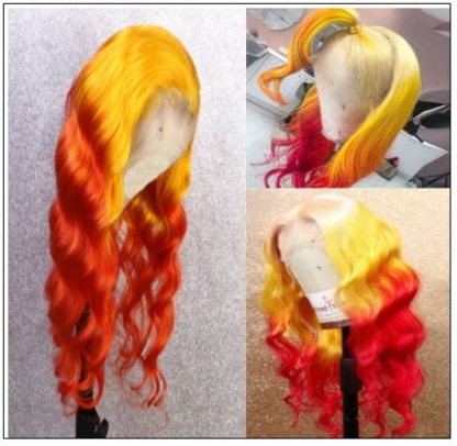 Yellow Ombre Red Lace Front Wigs Body Wave Long Remy Hair for Women 2-min