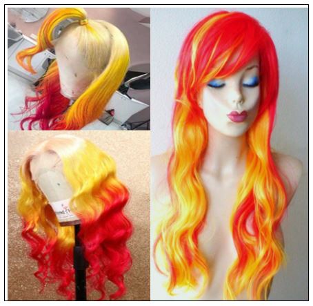 Yellow Ombre Red Lace Front Wigs Body Wave Long Remy Hair for Women 3-min