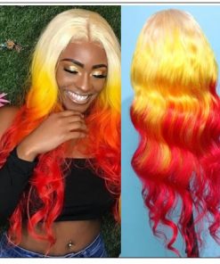 Yellow Ombre Red Lace Front Wigs Body Wave Long Remy Hair for Women 4 min