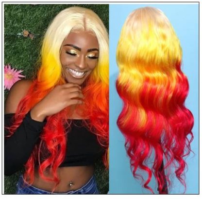 Yellow Ombre Red Lace Front Wigs Body Wave Long Remy Hair for Women 4 min