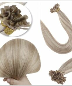 Ash Blonde Highlights Platinum Blonde U Tip Hair Extensions 2-min