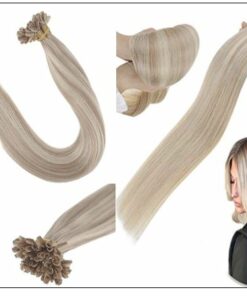 Ash Blonde Highlights Platinum Blonde U Tip Hair Extensions 4-min