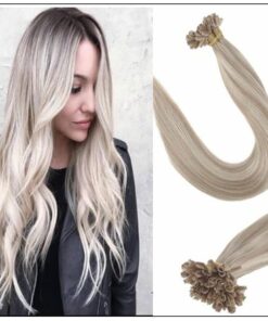 Ash Blonde Highlights Platinum Blonde U Tip Hair Extensions img-min