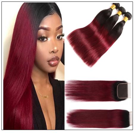 burgundy ombre bundles with closure img-min