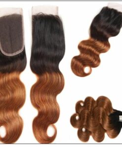 1B 30 Brown Color Brazilian Body Wave With Closure Full Head Evan Hair Ombre Body Hair Bundles Closure 3-min