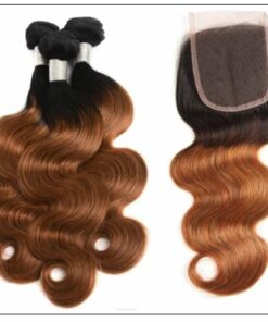 1B 30 Brown Color Brazilian Body Wave With Closure Full Head Evan Hair Ombre Body Hair Bundles Closure 4-min