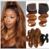 1B 30 Brown Color Brazilian Body Wave With Closure Full Head Evan Hair Ombre Body Hair Bundles Closure img-min