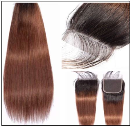 2 Tone Ombre Brown Brazilian Human Hair 3 Bundles With Closure 4-min