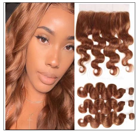 Brazilian Human Hair Body Wave Color Weave Bundles and Frontal #30 img-min