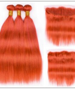 Brazilian Human Hair Orange Color 3 Bundles with Frontal 2-min
