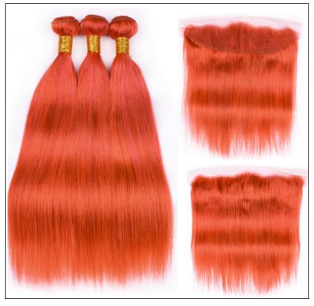 Brazilian Human Hair Orange Color 3 Bundles with Frontal 2-min