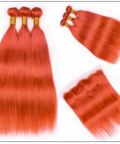 Brazilian Human Hair Orange Color 3 Bundles with Frontal 3-min