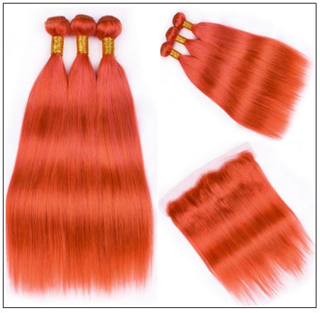 Brazilian Human Hair Orange Color 3 Bundles with Frontal 3-min