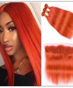 Brazilian Human Hair Orange Color 3 Bundles with Frontal img-min
