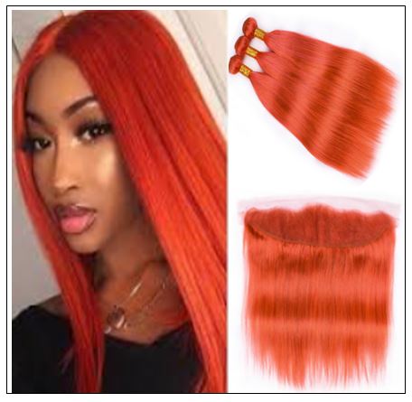 Brazilian Human Hair Orange Color 3 Bundles with Frontal img-min