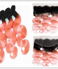 Brazilian Rose Gold Pink Ombre Body Wave Hair Bundles Lace Frontal 2