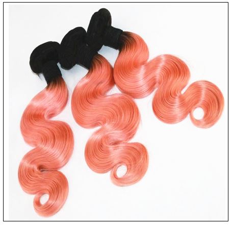 Brazilian Rose Gold Pink Ombre Body Wave Hair Bundles Lace Frontal 3