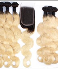 Lace Closure With 3 Bundles Body Wave 1B 613 Color 2-min
