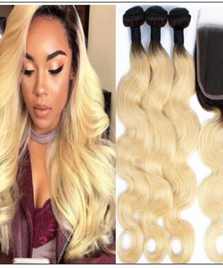 Lace Closure With 3 Bundles Body Wave 1B 613 Color img-min