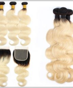 Lace Closure With 3 Bundles Body Wave 1B 613 Color.-min