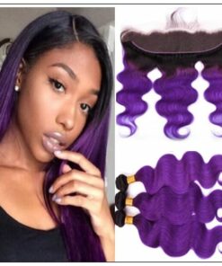 Ombre Hair Color 1B/Purple Body Wave 3 Bundles With Frontal Ombre Hair Color 1B/Purple Body Wave 3 Bundles With Frontal