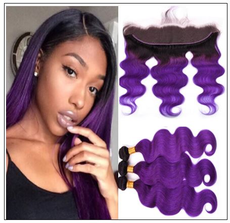 Ombre Hair Color 1B Purple Body Wave 3 Bundles With Closure img-min