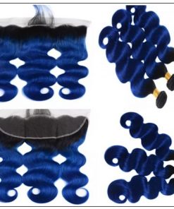 Pre Colored Blue Bundles With Frontal Body Wave Human Hair Bundles 3-min