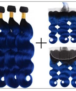 Pre Colored Blue Bundles With Frontal Body Wave Human Hair Bundles 4-min