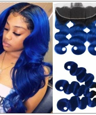 Pre Colored Blue Bundles With Frontal Body Wave Human Hair Bundles img-min