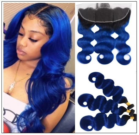 Pre Colored Blue Bundles With Frontal Body Wave Human Hair Bundles img-min
