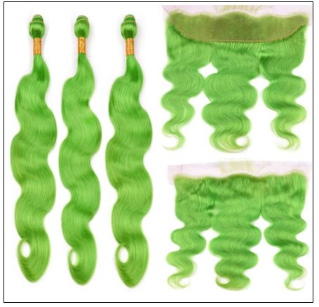 Pure Green Body Wave Hair Bundles with Frontal 3-min