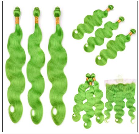 Pure Green Body Wave Hair Bundles with Frontal 4-min