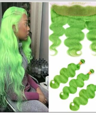 Pure Green Body Wave Hair Bundles with Frontal img-min