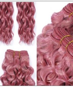 Rose Pink Deep Curly Virgin hair extensions 4-min