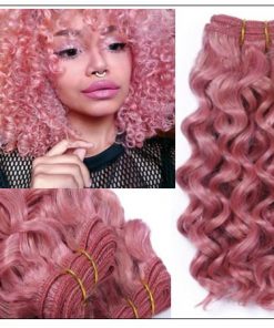 Rose Pink Deep Curly Virgin hair extensions img-min