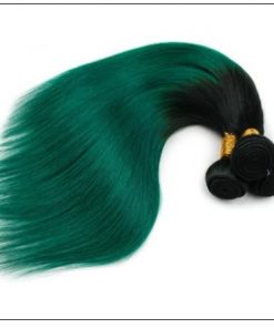 Straight Ombre Pre Colored 2 Tone Green Human Hair Bundles With Frontal 3-min