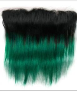 Straight Ombre Pre Colored 2 Tone Green Human Hair Bundles With Frontal 4-min