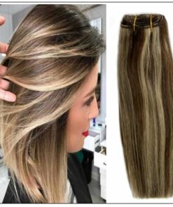 medium length brown hair with blonde highlights img-min