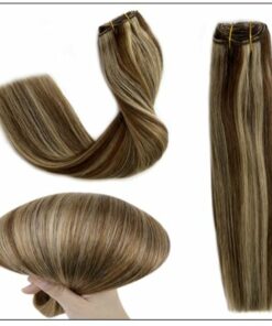 medium length brown hair with blonde highlights-min
